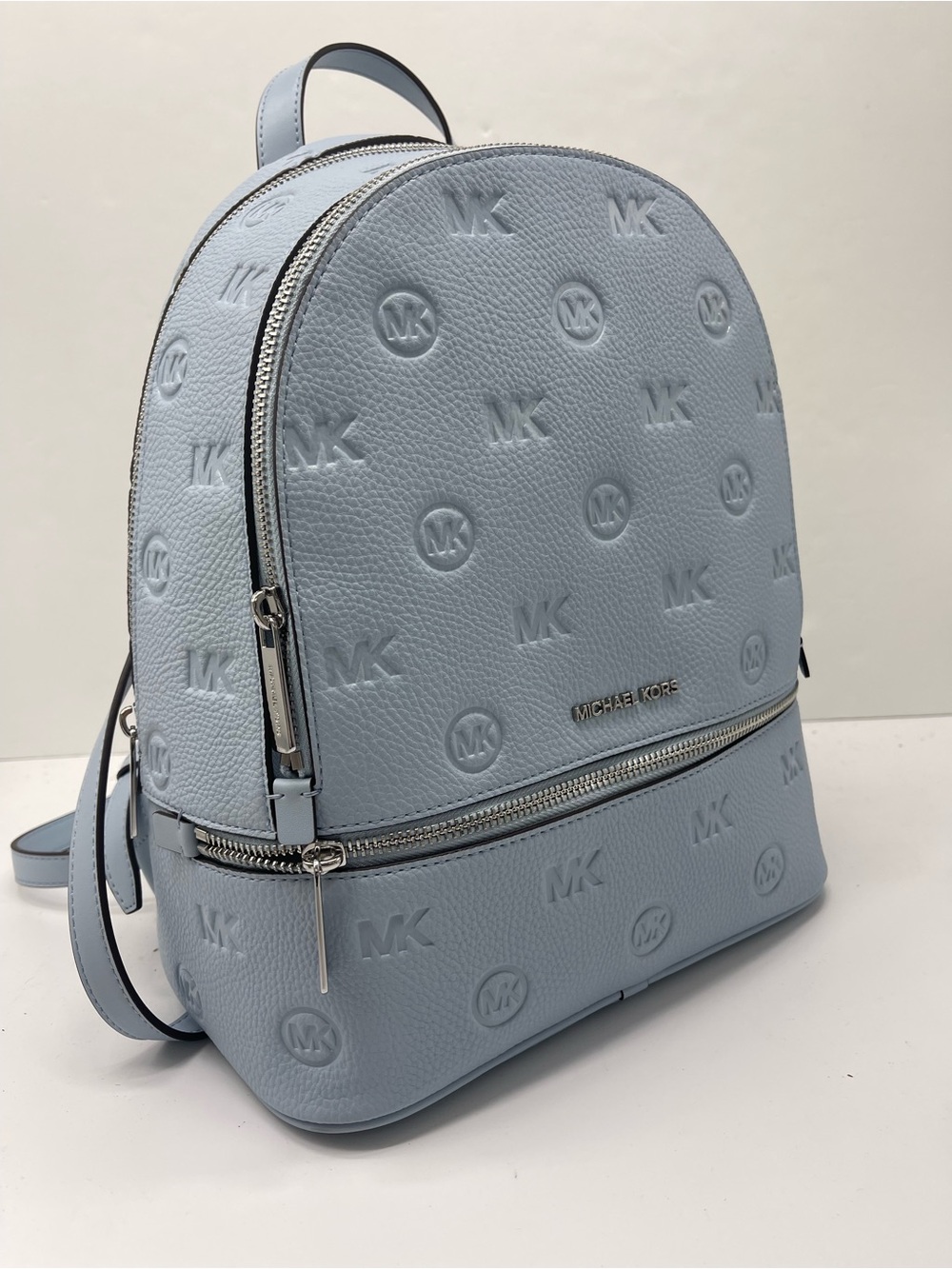 Michael Kors Rhea Medium Zip Logo Debossed Backpack
Pale Ocean 
NWT